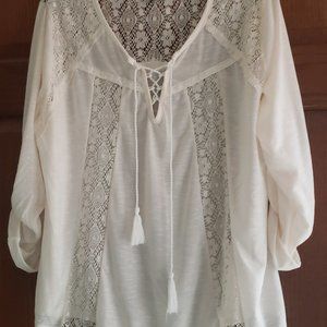 Joe Boxer Tassel Front Blouse White Size 2X